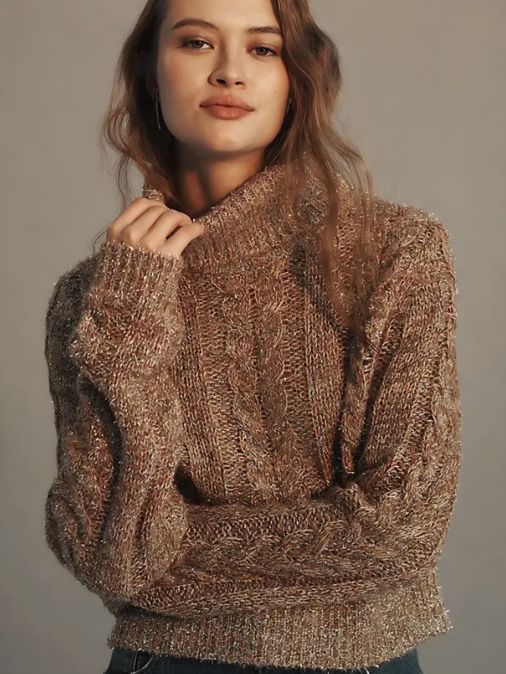 Pilcro Anthropologie Metallic Gold Cable Turtleneck Sweater XXS